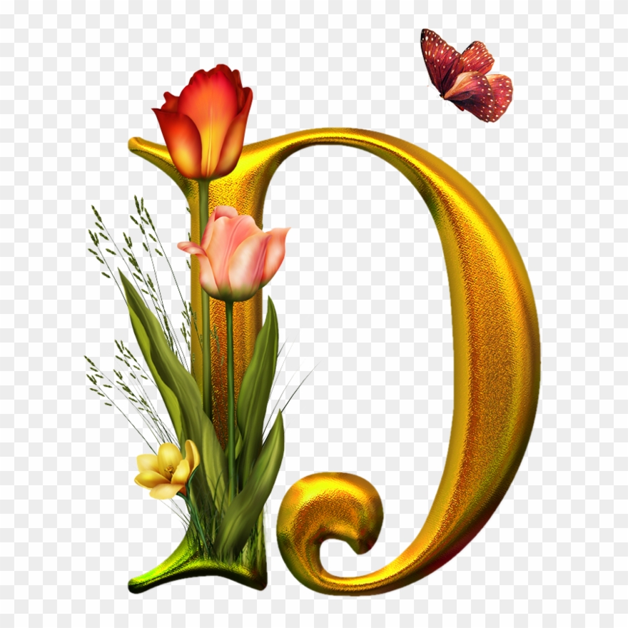 Фотки D Letter Design, Letter Symbols, Letter Art, - Bello Alfabeto Con Flores Y Mariposas S Clipart
