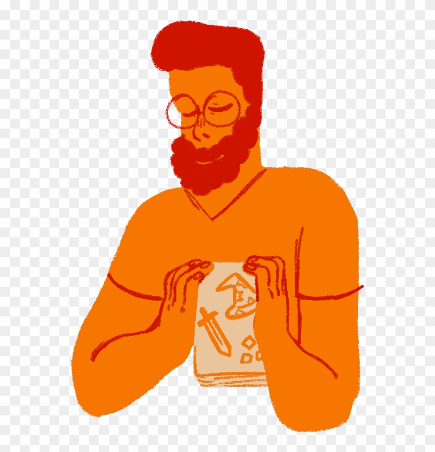 Illustration Of A Man Holding A Guidebook To A Table - Illustration Clipart