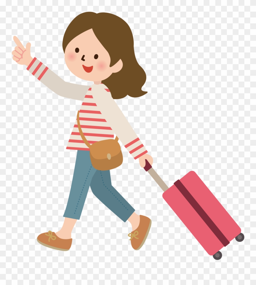 Pull-over Jean Clipart Dessins Gratuits - Cartoon Girl With Suitcase - Png Download