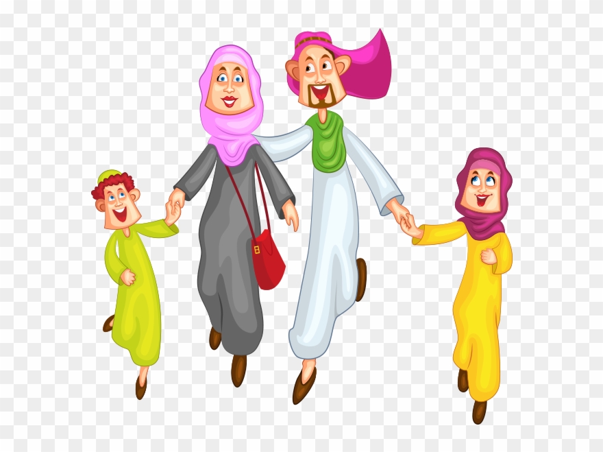 Family Celebrating Eid Vector Download - Cartoon Clipart