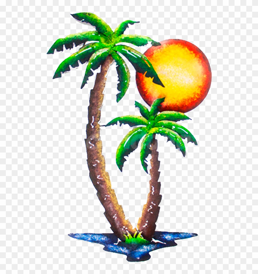 Palm And Sun Decorative - Illustration Clipart