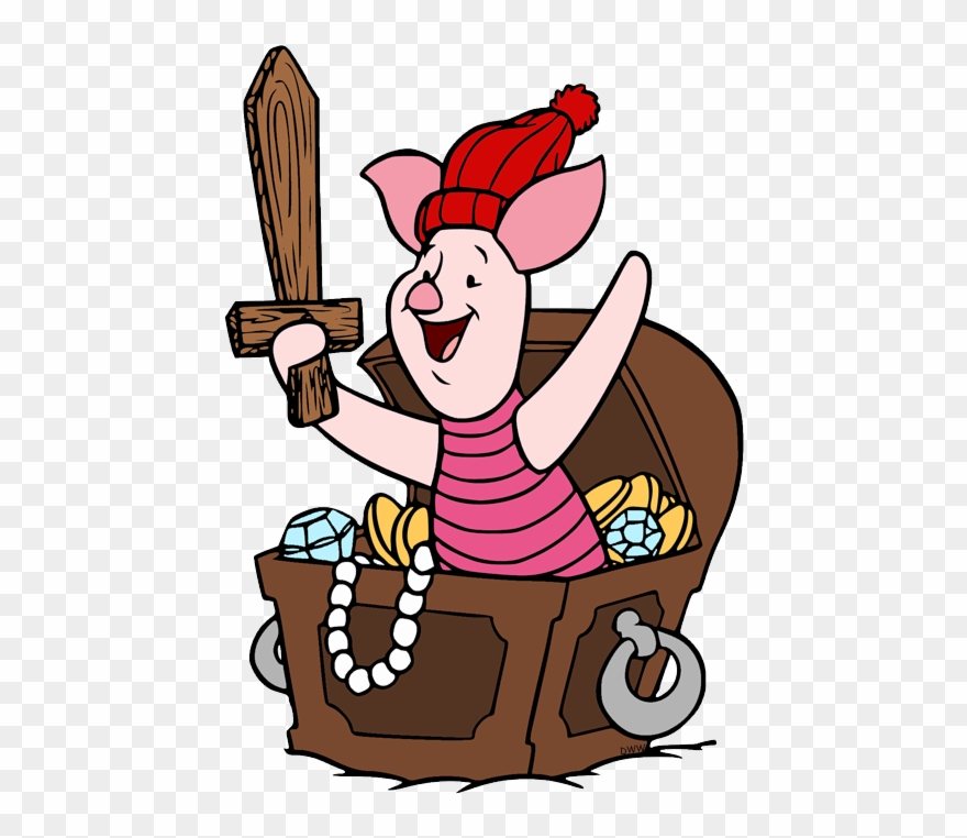 Piglet In Treasure Chest - Pirate Coloring Pages Clipart