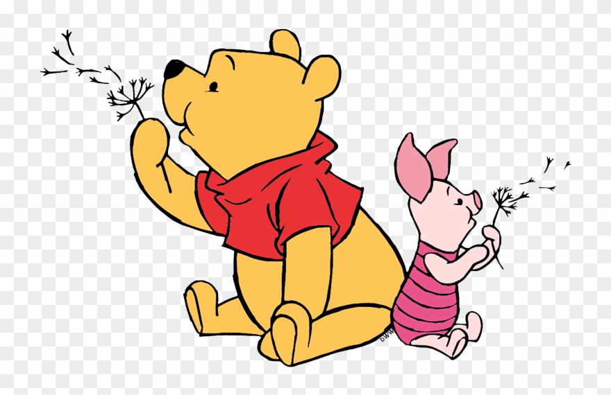 Pooh, Piglet Blowing Dandelion Fuzz - Pooh Blowing A Dandelion Clipart