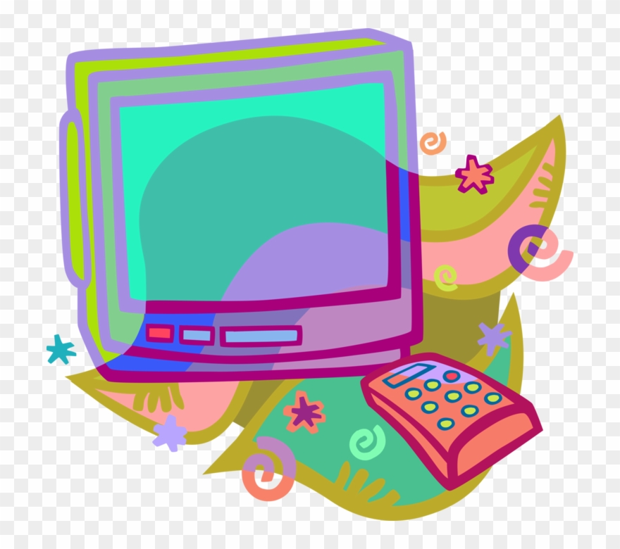 Vector Illustration Of Color Television With Remote Clipart