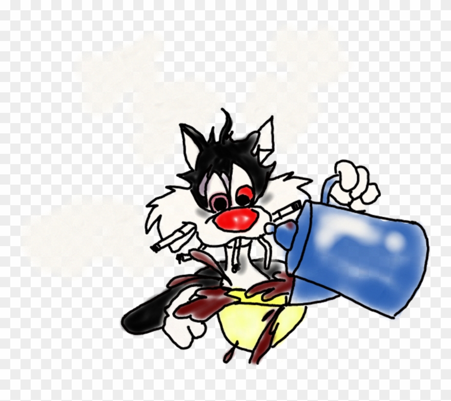 #sylvester #coffee #cigarrete #chainsmokimg #caffiene - Cartoon Clipart