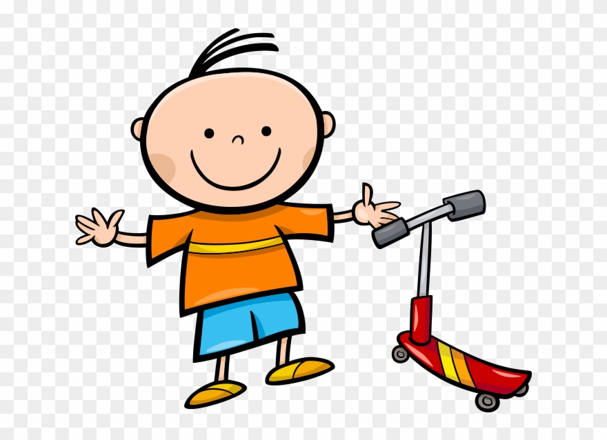 Clipart Kaykaylı Çocuk - Clip Art Boy On Scooter - Png Download