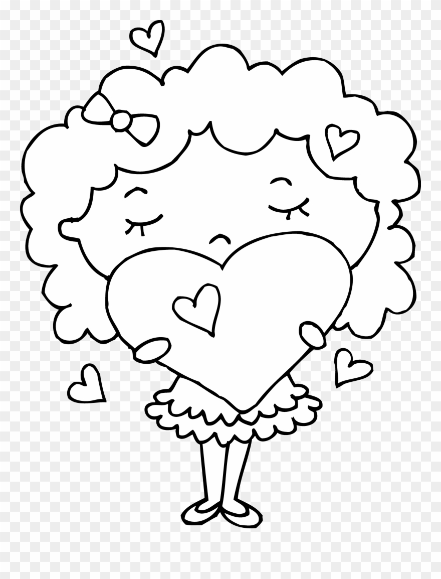 Coloring Page Of Girl With Hearts - Clip Art - Png Download