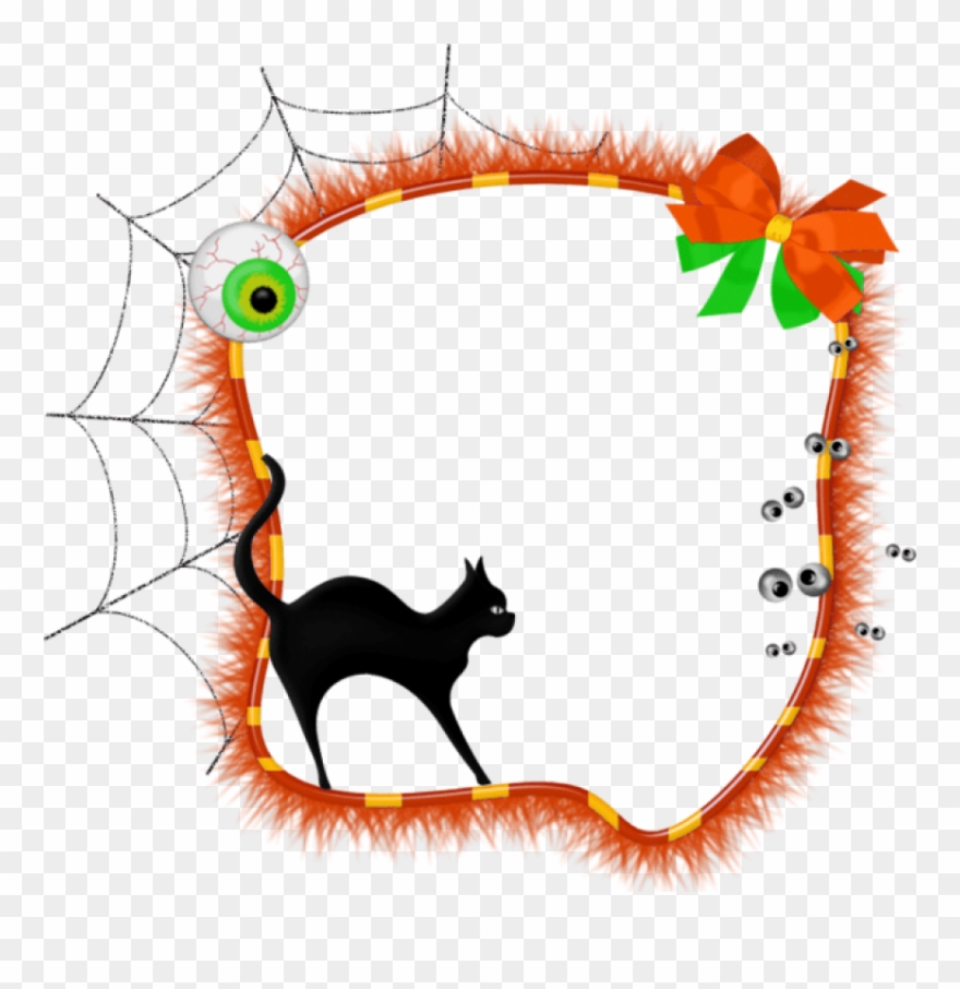Halloween Transparent Photo Frame With Black Cat - Halloween Photo Frames Clipart