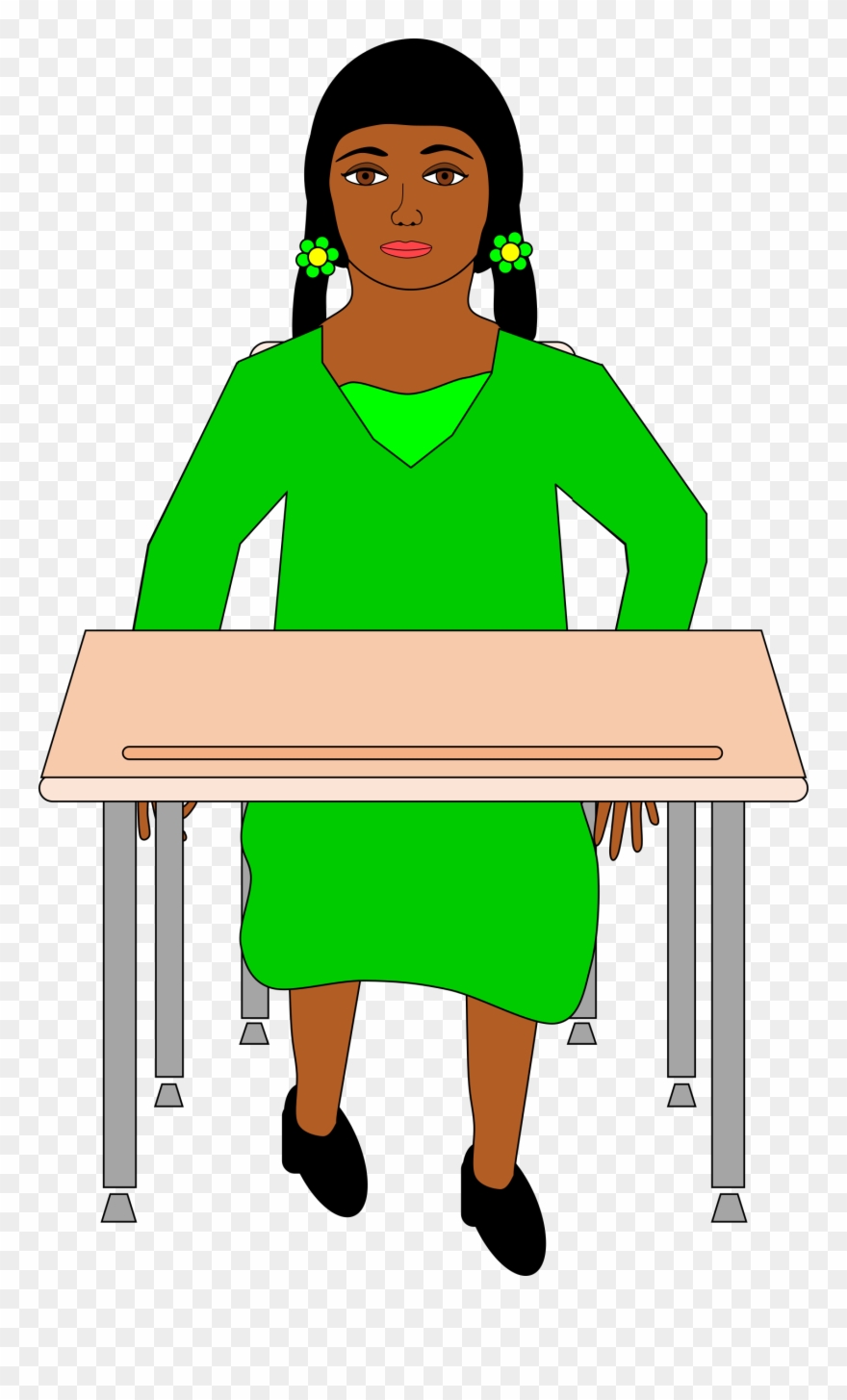 Girl In Pigtails Student Sitting - Student Sitting At Desk Icon Clipart