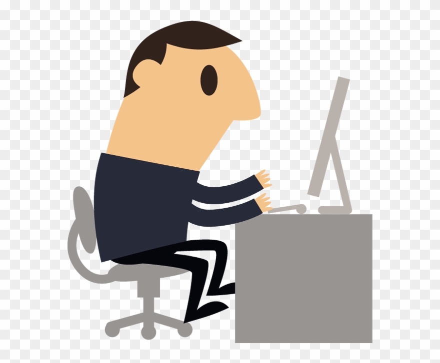 Cartoon Business Man Working With Computer - Cartoon Man At Computer Clipart