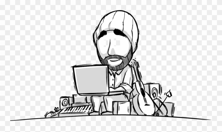 Jaice Working Away At His Computer - Cartoon Clipart