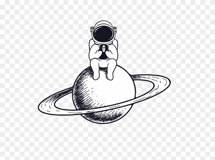 Astronaut Looking At Phone While Sitting On A Ringed - Cartoon Clipart