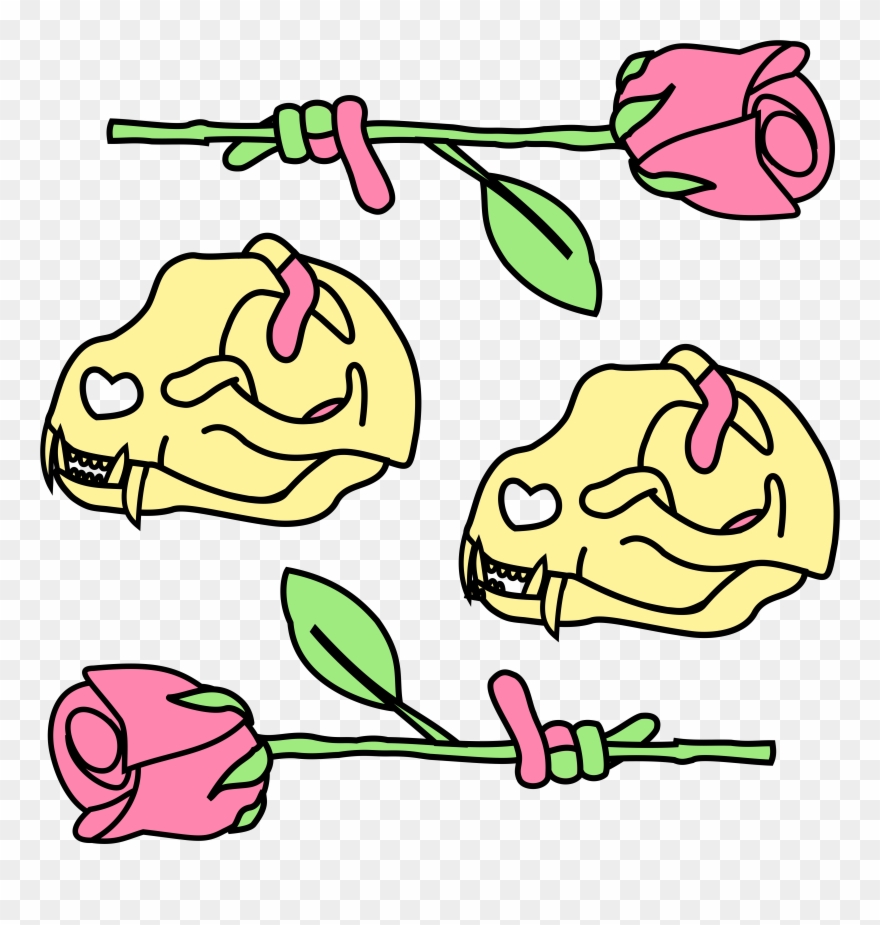 Two Cat Skulls Bordered By Roses, All With Gummy Worms Clipart