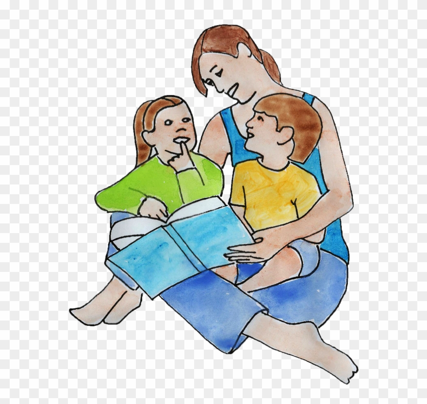 Mom Reading To Kids - Sitting Clipart