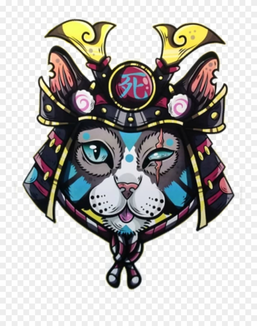 Stickergang Samurai Cat Chicks Dig Scars Ronin Slave - Illustration Clipart
