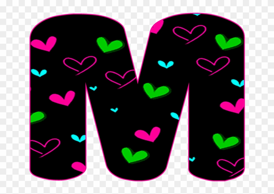 Abecedario Negro Con Corazones Neón - Abecedario Negro Con Corazones Clipart