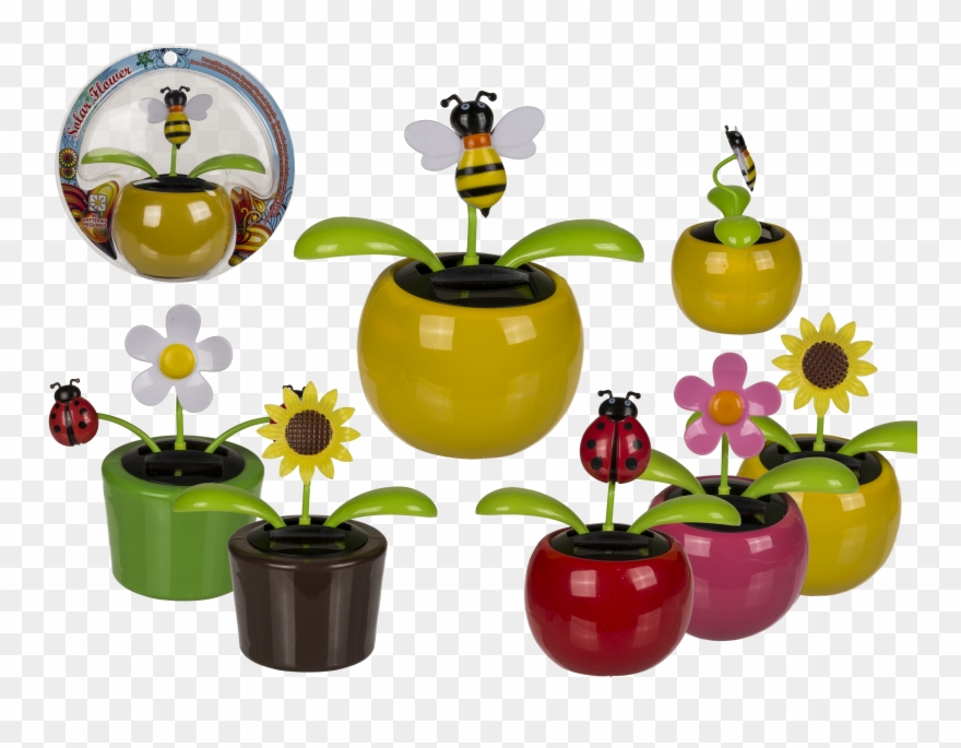 Movable Flowers & Insects In Plastic Pot With Solar - Floral Design Clipart