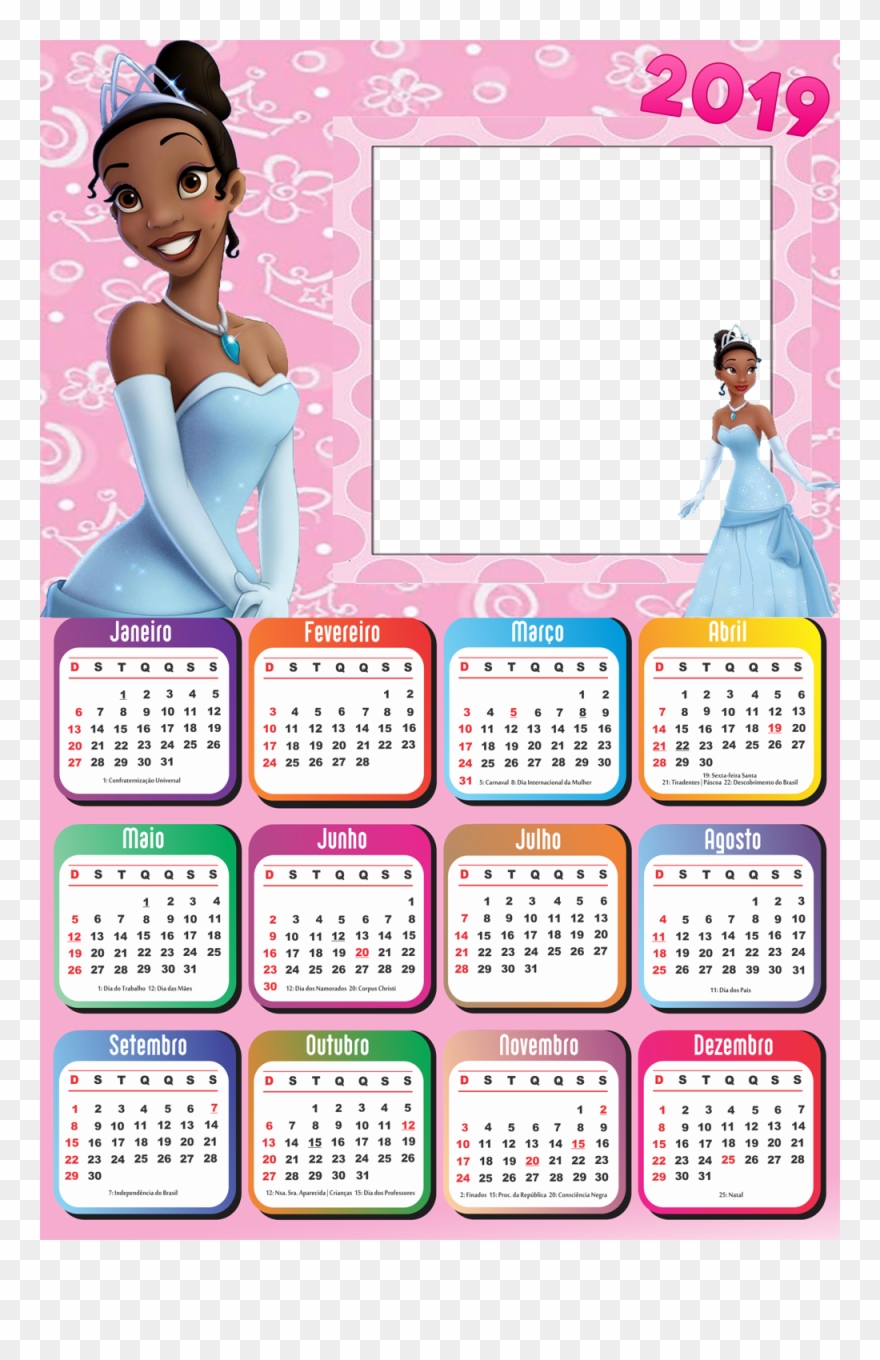 Calendário 2019 Princesa Tiana - 2019 Photo Frame Calendar Clipart