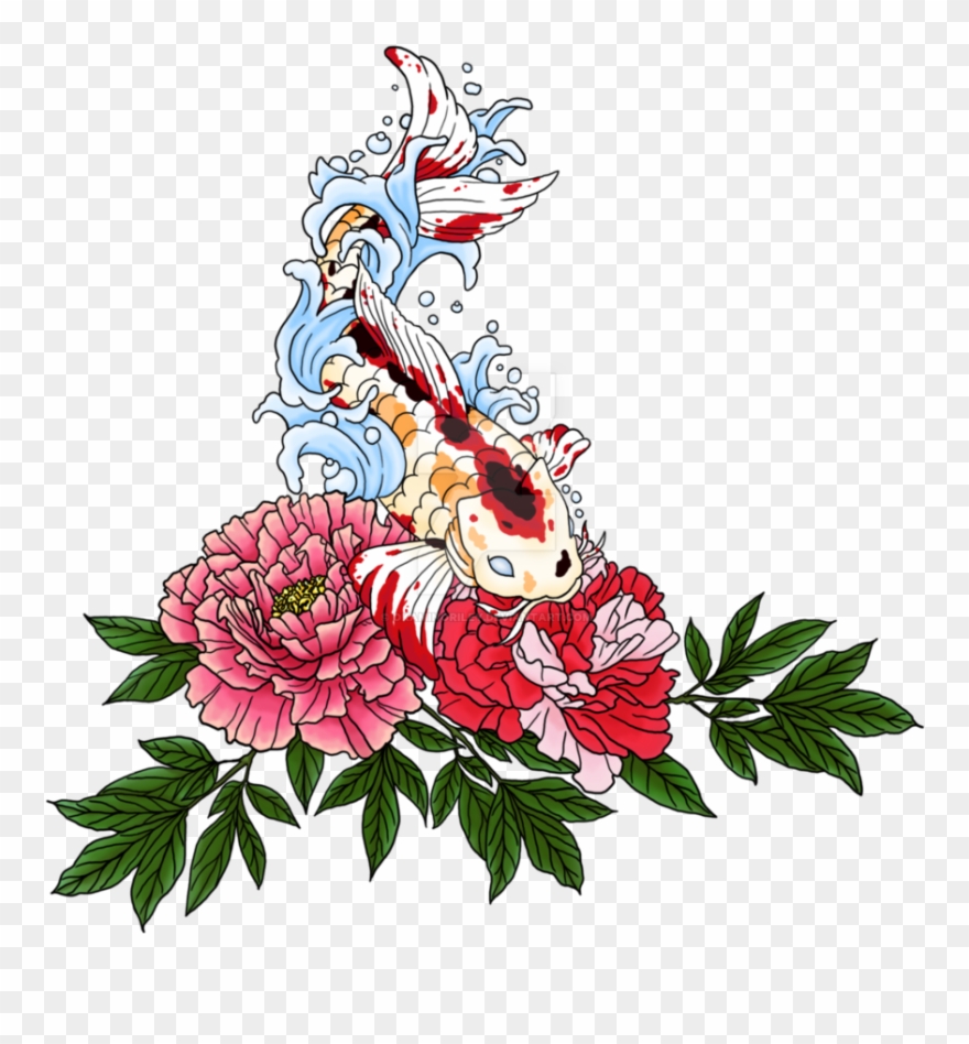 Koi Peony Tattoo Clipart