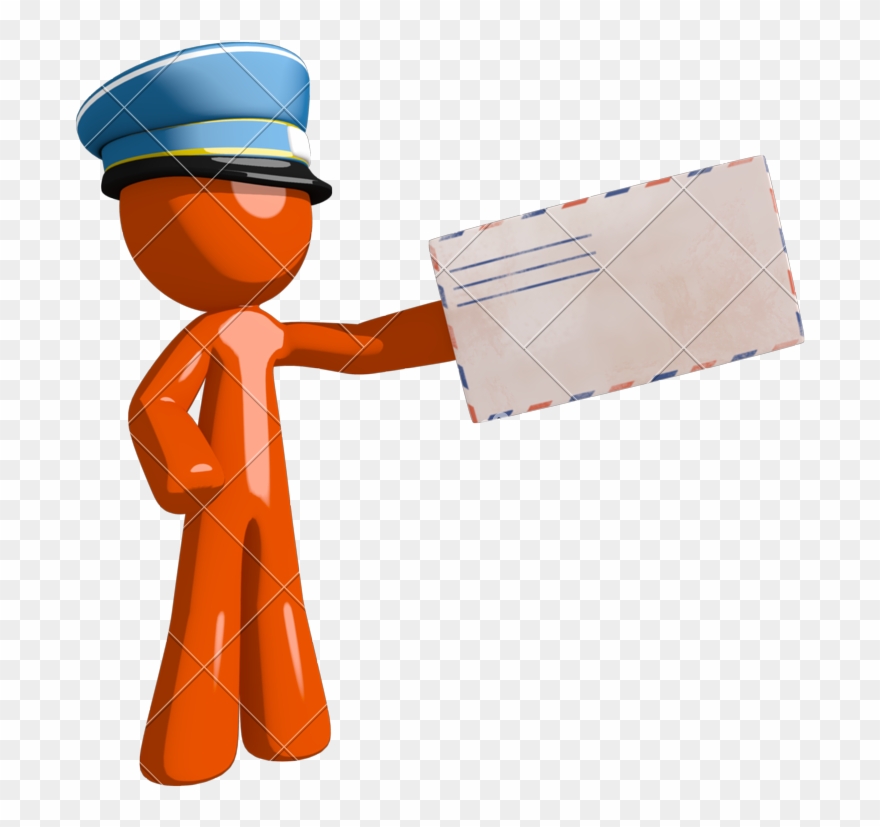 Orange Man Postal Mail Worker Presenting Envelope - Cartoon Clipart