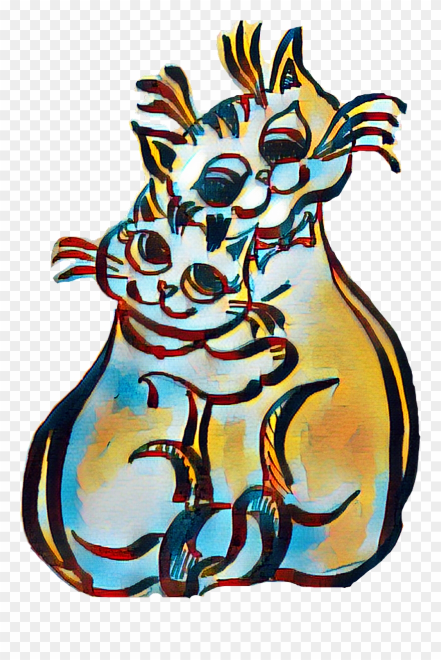 #cat #cats #love #hug #art #artwork #draw #drawing - Animal Figure Clipart
