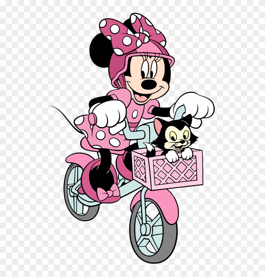 New Minnie Riding Her Bicycle With Figaro - Mini Mouse Para Colorear Clipart