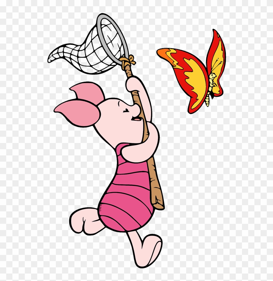 Piglet Chasing Butterfly - דפי צביעה של פו הדוב Clipart