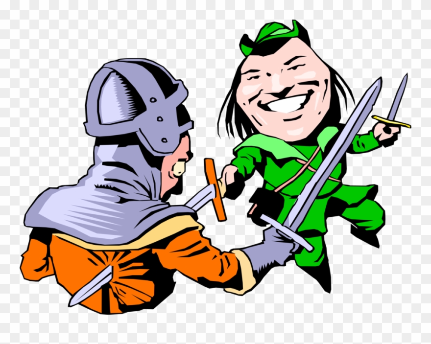 Vector Illustration Of Legendary Archer And Swordsman - Cartoon Clipart