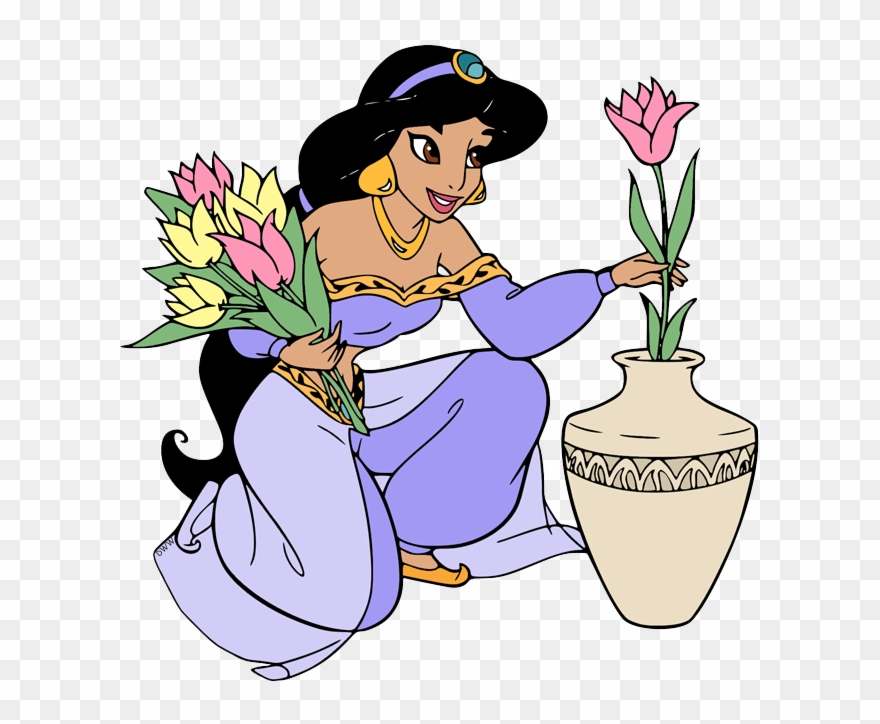Jasmine Arranging Flowers - Princess Jasmine Coloring Pages Clipart
