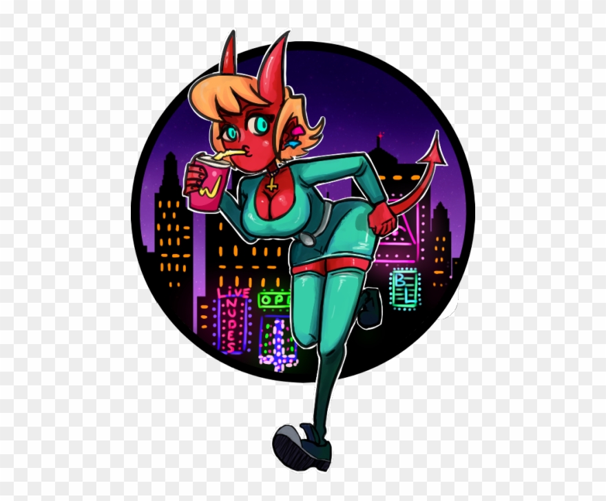 An Oni Girl In Underville, An 80's Themed Metropolis - Cartoon Clipart