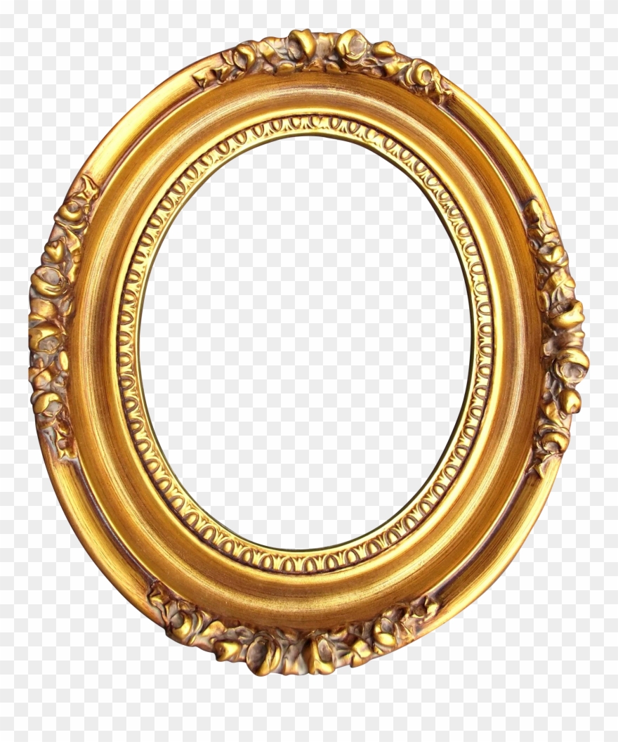 A Vintage Gold Washed Wood, Gesso Oval Frame With Roses, - Portrait Frame Png Oval Clipart