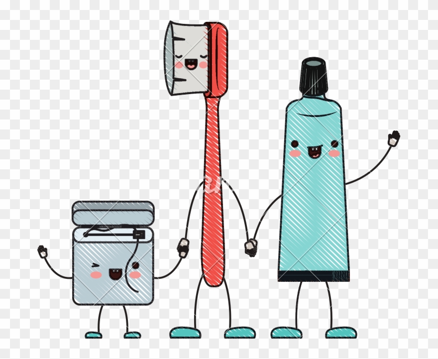Dental Floss, Toothbrush And Toothpaste Character - Cepillo De Dientes Dibujo Clipart