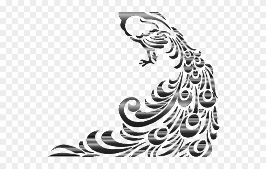 Animal Clipart Peacock - Peacock Design Black And White - Png Download