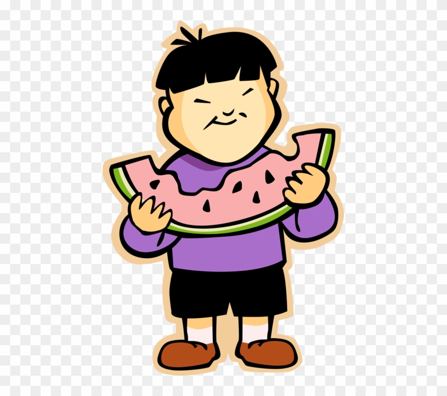 Asian Boy Eats - Eating Watermelon Png Clipart