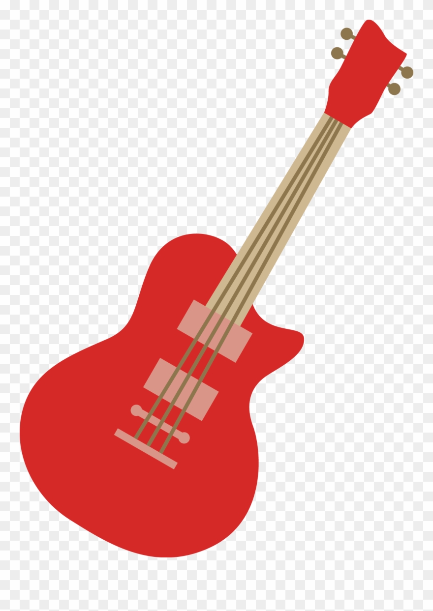 Bass Material Guitar Instrument Vector Musical Clipart - Acoustic Guitar Cartoon Red - Png Download