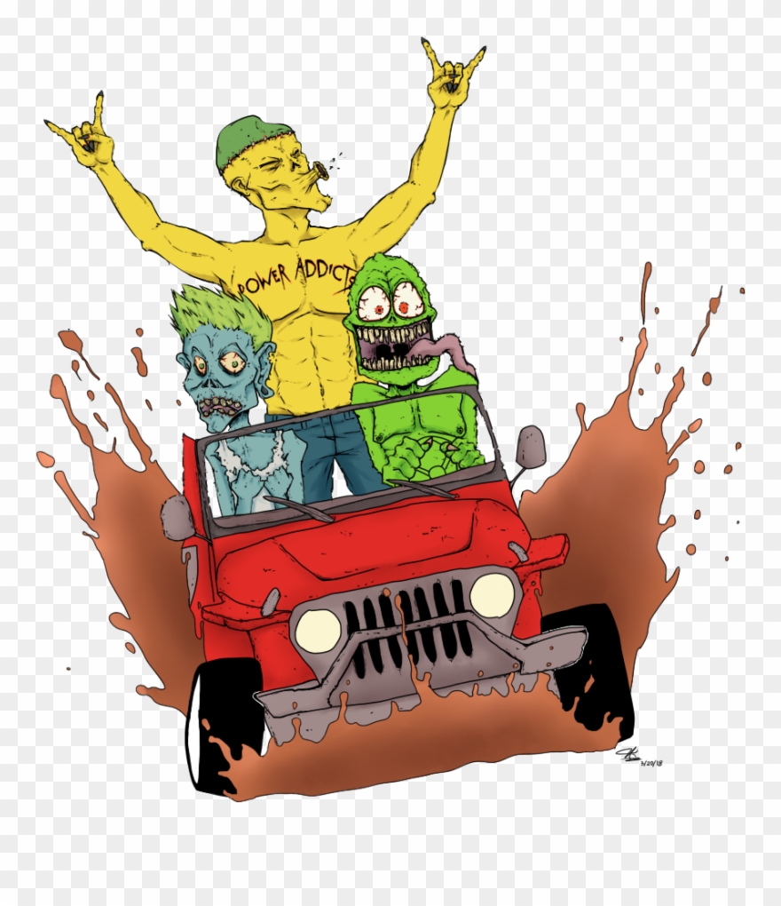 Zombies Are Out Mudding In The Jeep - Cartoon Clipart