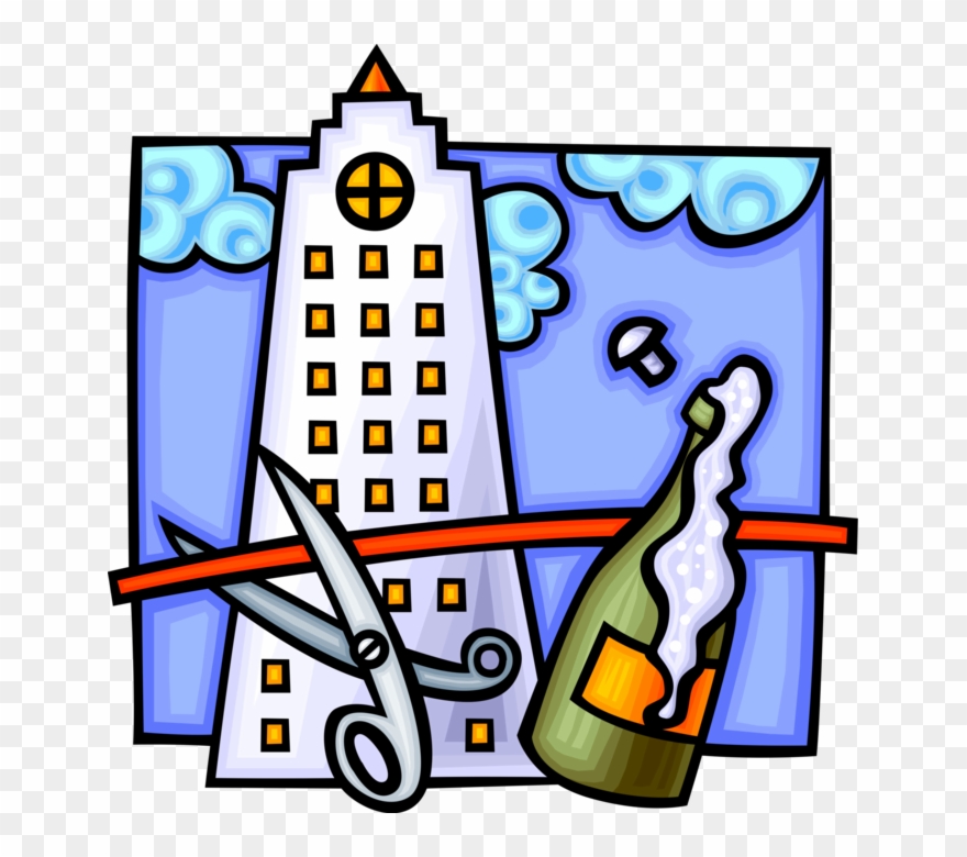 Vector Illustration Of Cutting The Ribbon With Scissors - New Building Clipart - Png Download