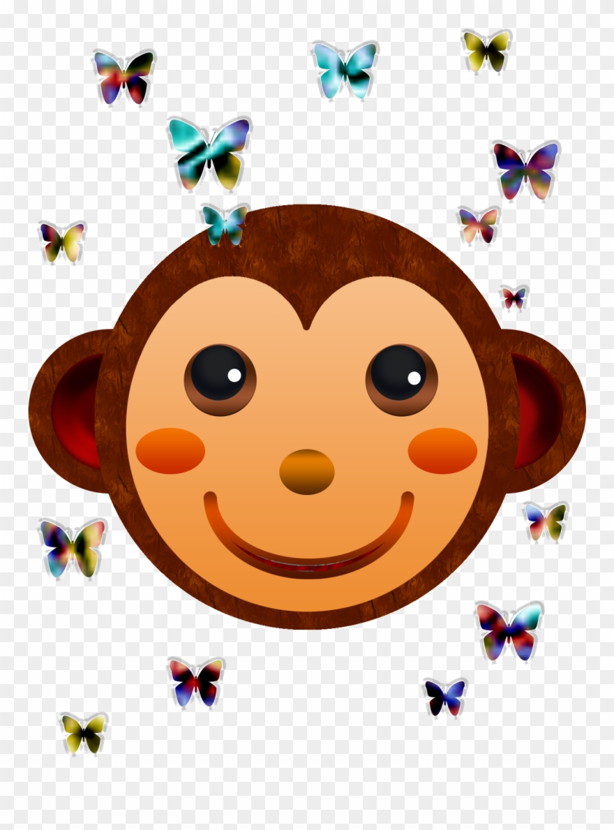 Monkey Face And Butterflies - Cartoon Clipart