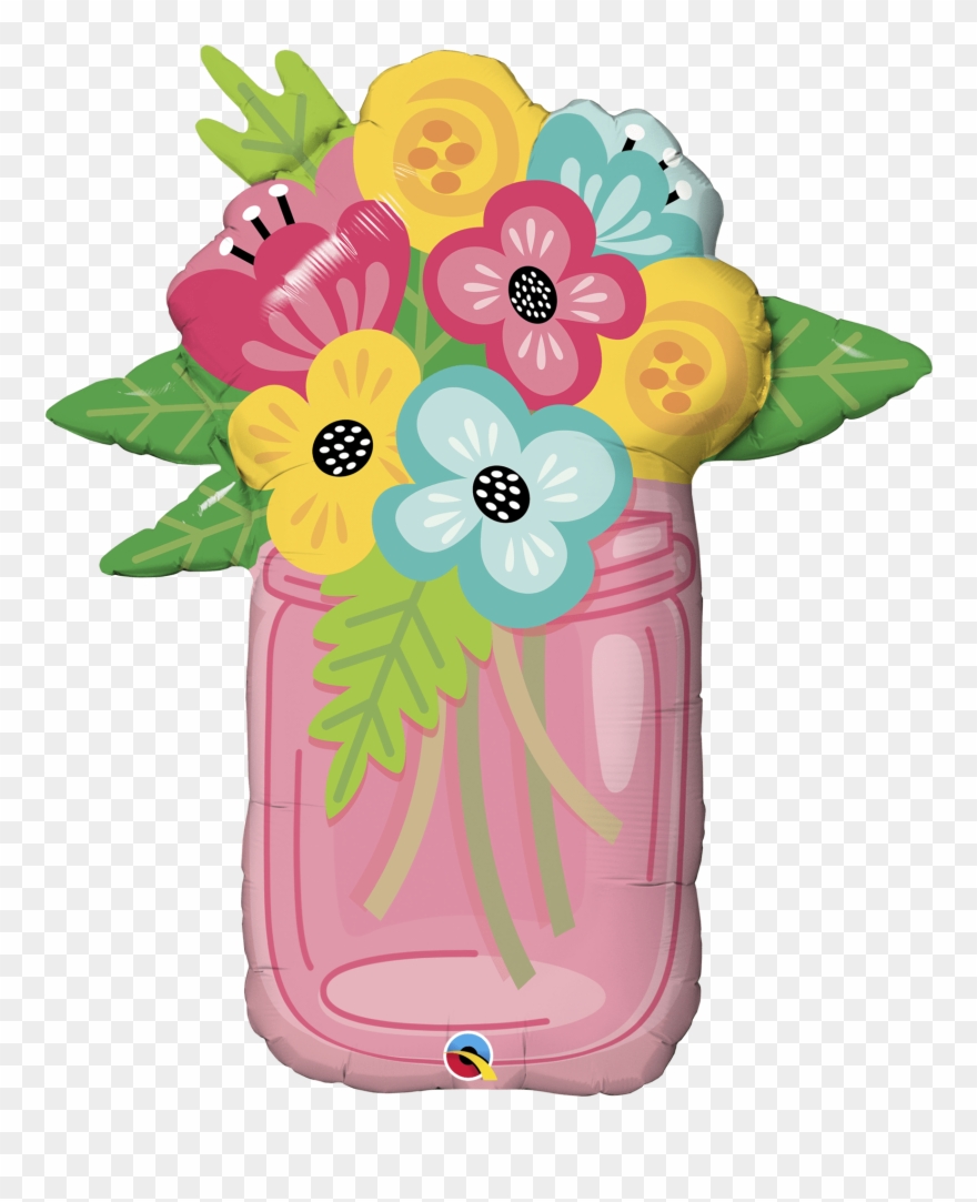Mason Jar Flower Bouquet Coloring Page Mason Jar Blue - Qualatex Mothers Day Balloons Clipart