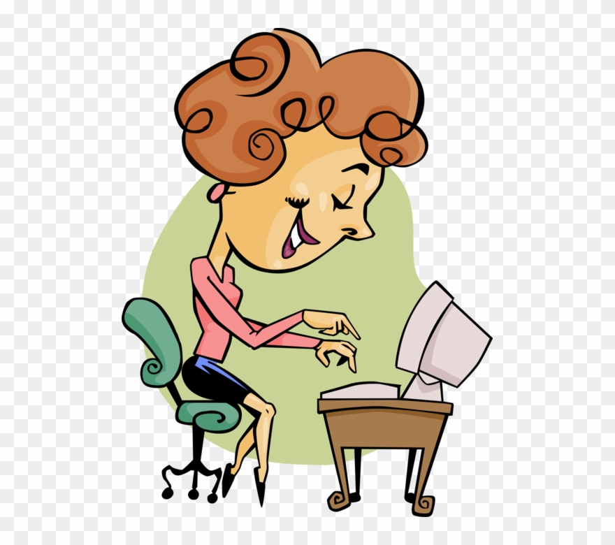Vector Illustration Of Receptionist Office Worker Typing - Secretary Clipart - Png Download