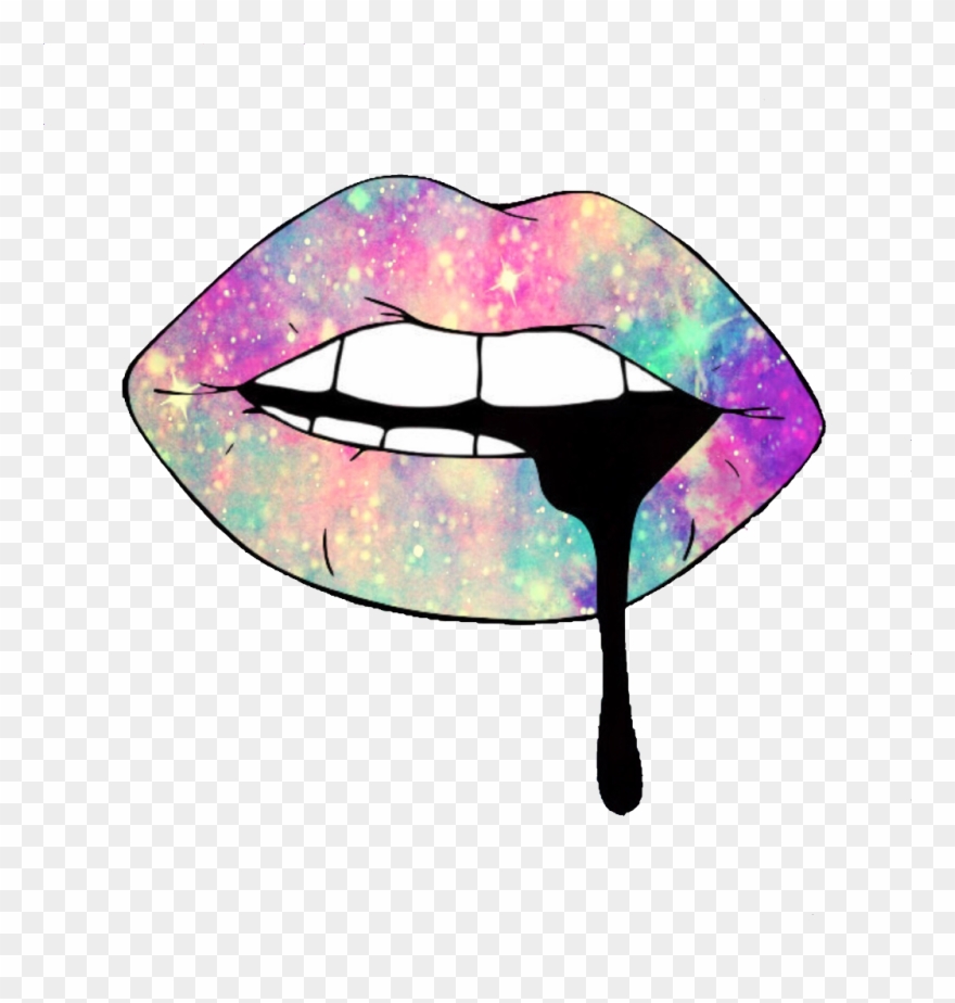 Tumblr Rainbow Drip Colorful Galaxy Aesthetic Lips - Aesthetic Drawings Clipart