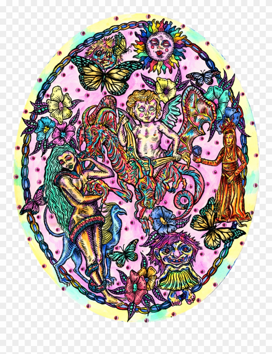 Watercolor, Acrylic And Rhinestones On Oval Illustration - Circle Clipart