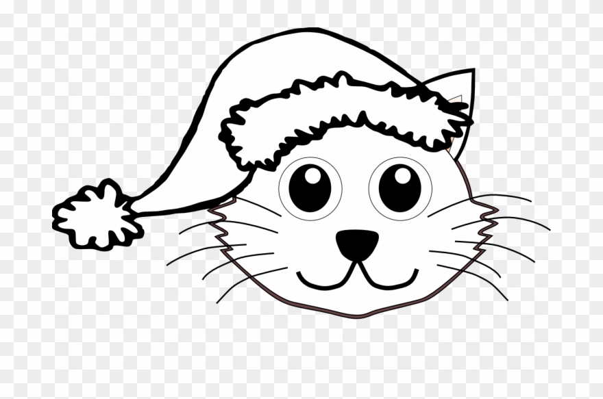 Christmas Cat Coloring Pages Santa Face Clip Art Black - Cat In Santa Hat Clipart - Png Download