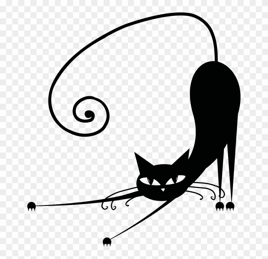 Stylized Cat [e] Wall Sticker - Black And White Cats Drawings Clipart