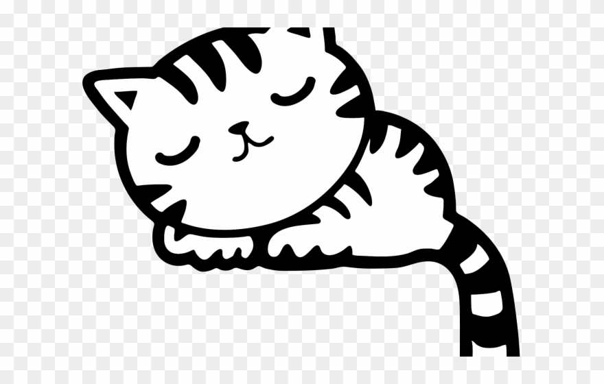 Kitten Clipart Sleeping - Sleeping Cat Clipart Black And White - Png Download