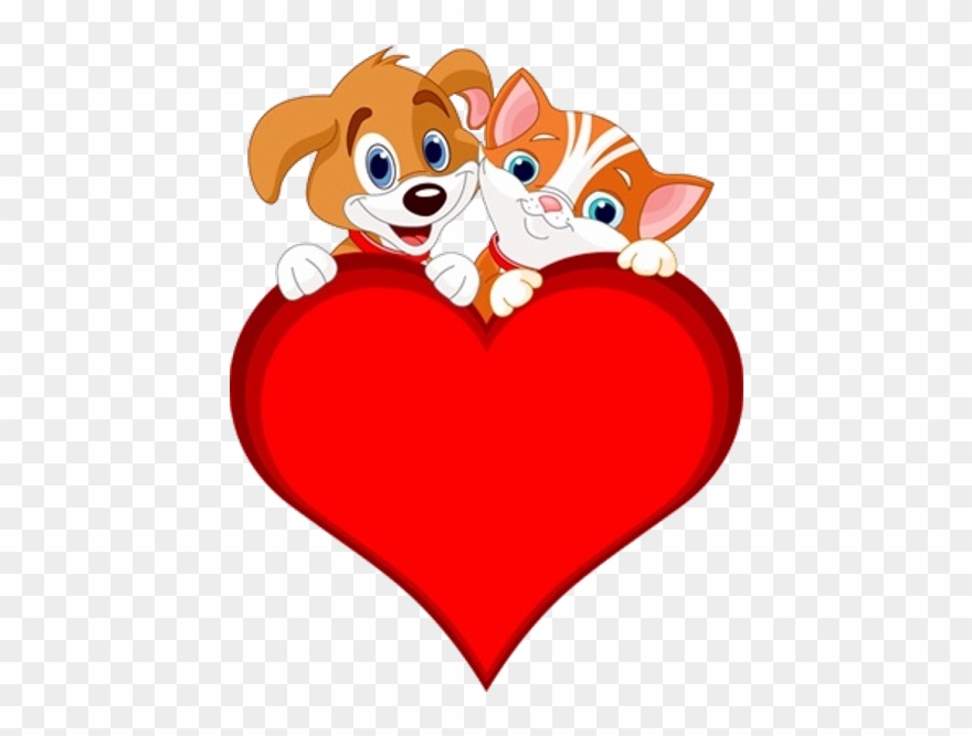 Cat And Dog Clip Art - Cat And Dog With Heart - Png Download