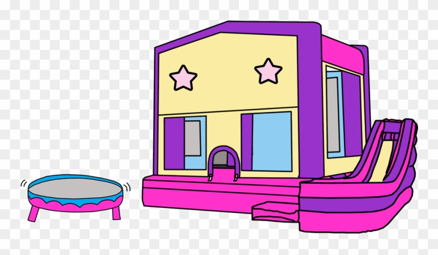 Jumping Girl Blonde, Window Girl Brunette, Bouncing - Bounce House Invitations Clipart