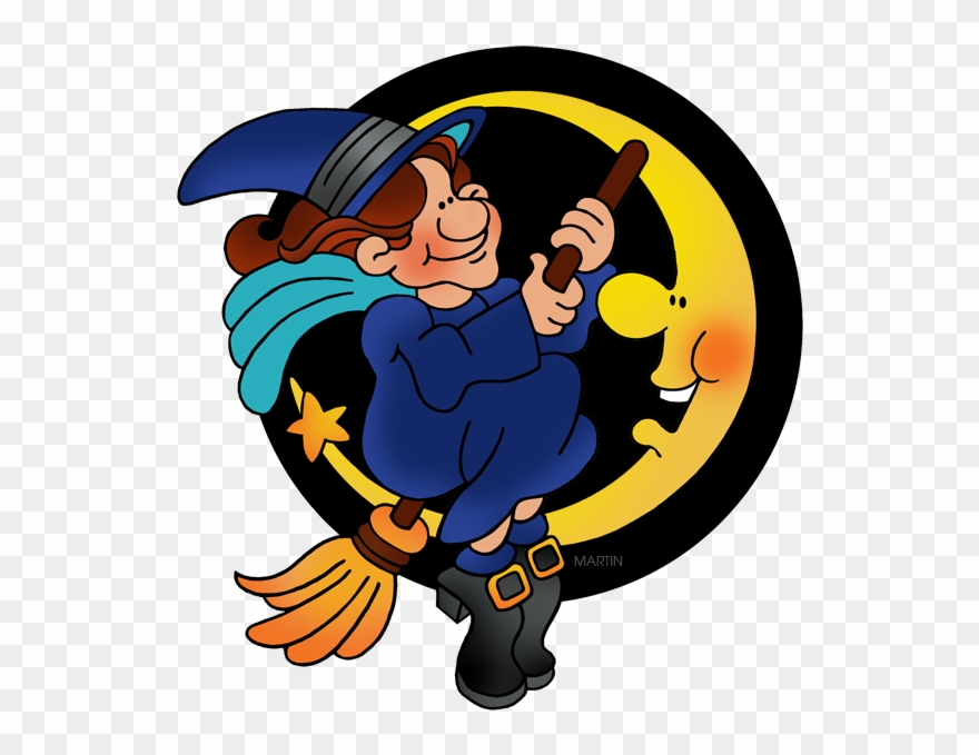 Witch And The Moon - Clipart Philip Martin Halloween - Png Download