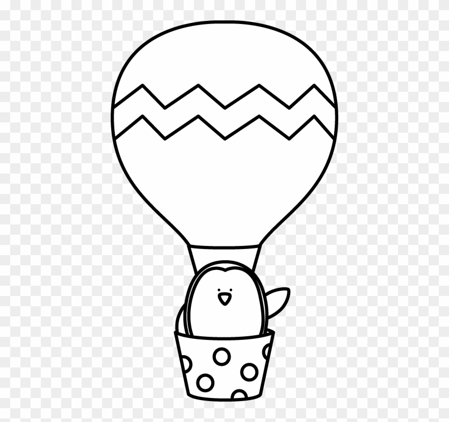 Black And White Penguin In A Hot Air Balloon - Air Balloons Clipart Black And White - Png Download