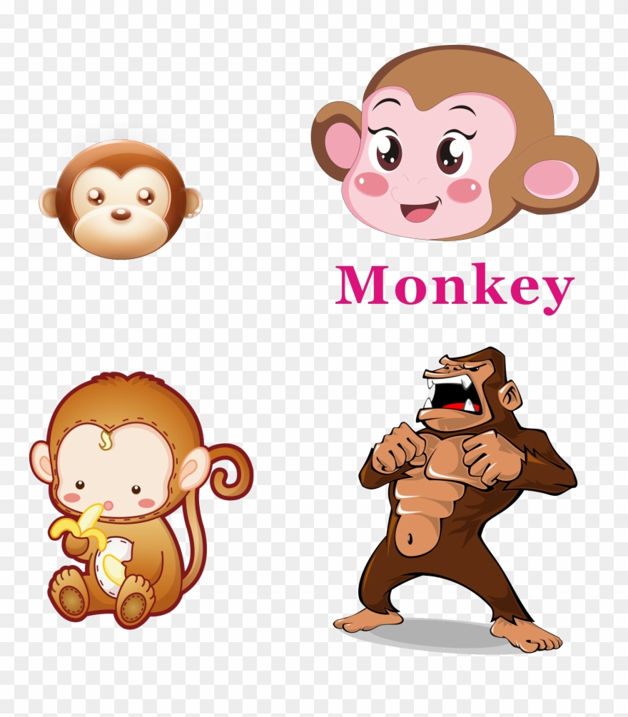 Banana Clipart Gorilla - Baby Cute Cartoon Monkey - Png Download